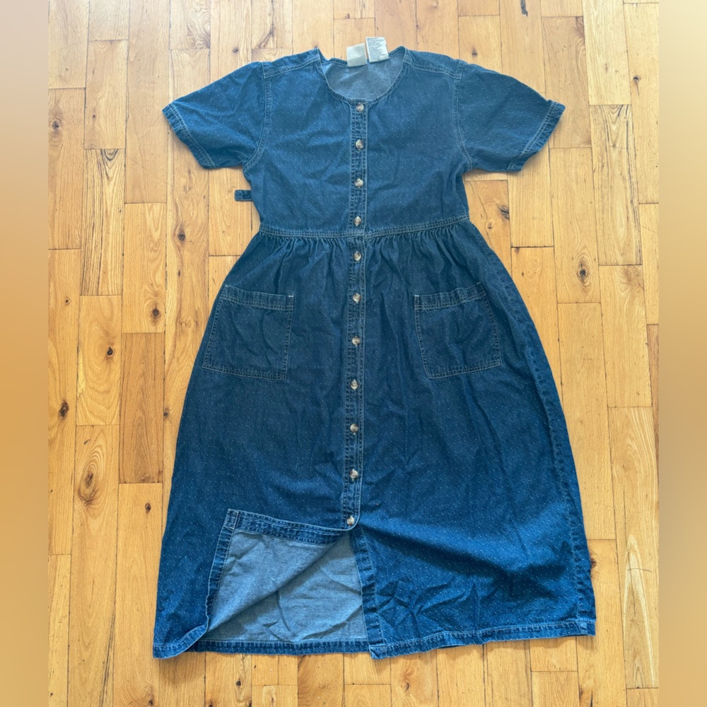 Denim Button-Down Midi Dress 100% Cotton